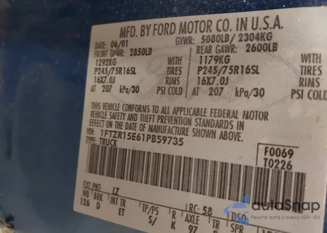 2001 Ford Ranger Edge/Xlt из США, поврежденный, VIN 1FTZR15E61PB59735